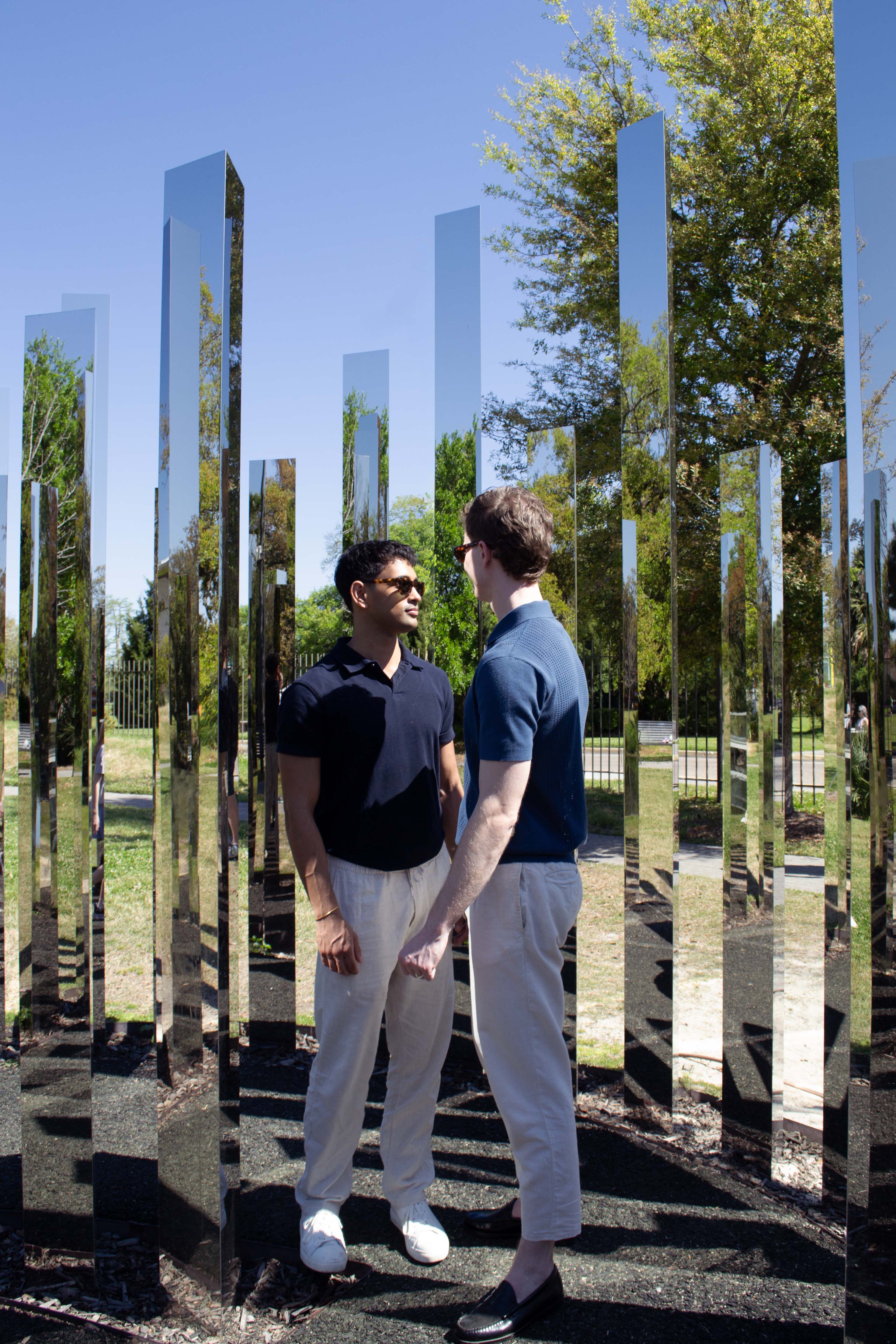 Purujit and Dalton among the mirror sculpture