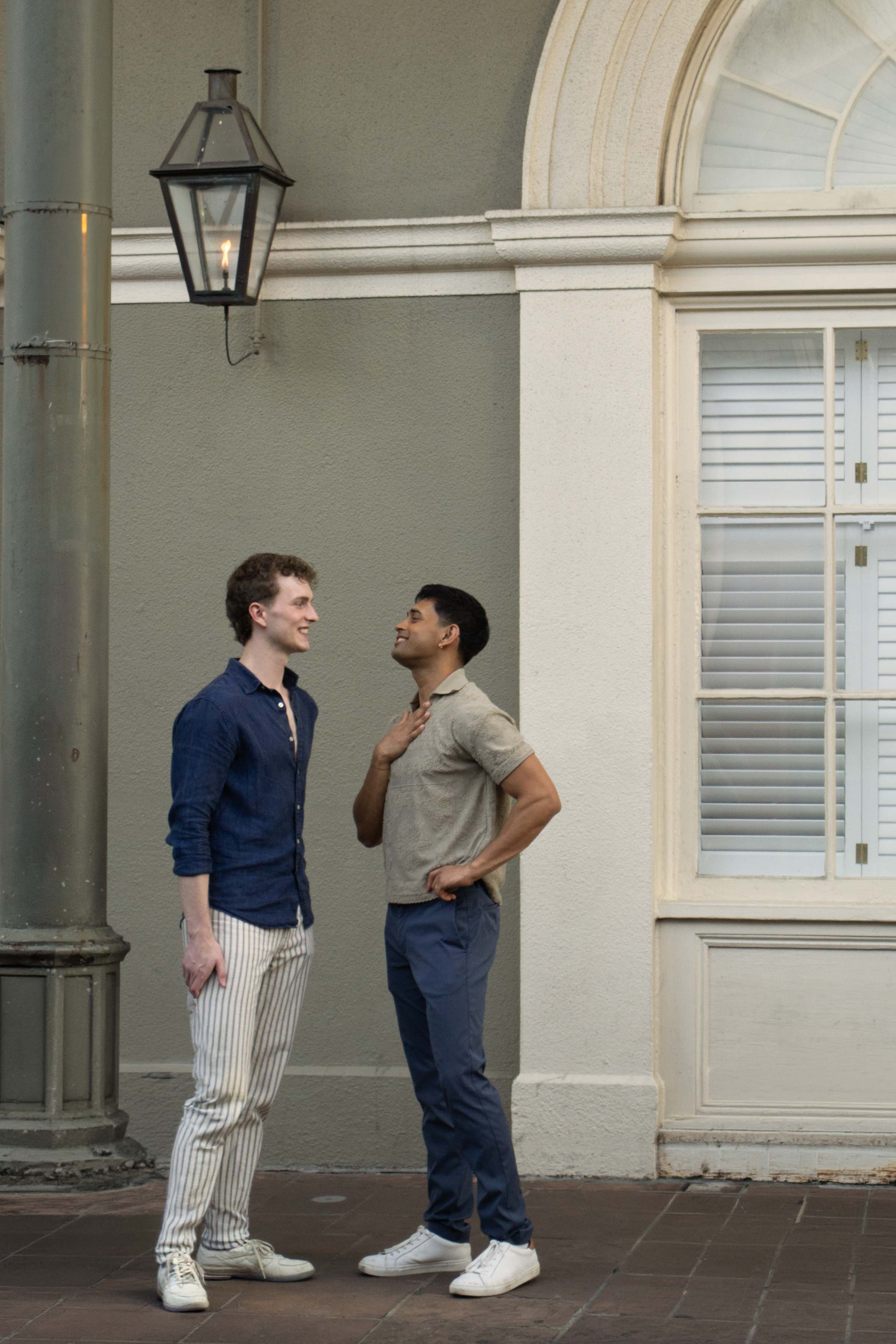 Purujit and Dalton under a gas lamp